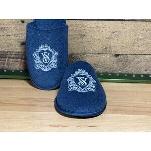 🔥RARE- Victoria's Secret VS Closed Toe Slippers Blue L Slip On Engraved Retired
